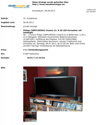 Philips (58PFL9955H) Cinema 21:9 3D LED-Fernseher mit Ambilight
